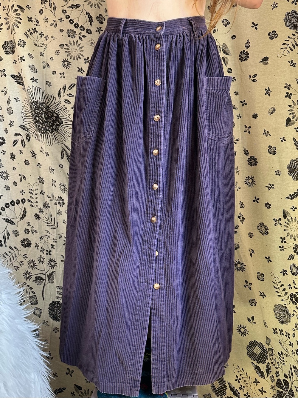 Eddie Bauer • Vintage Purple Corduroy Full Length Button Skirt